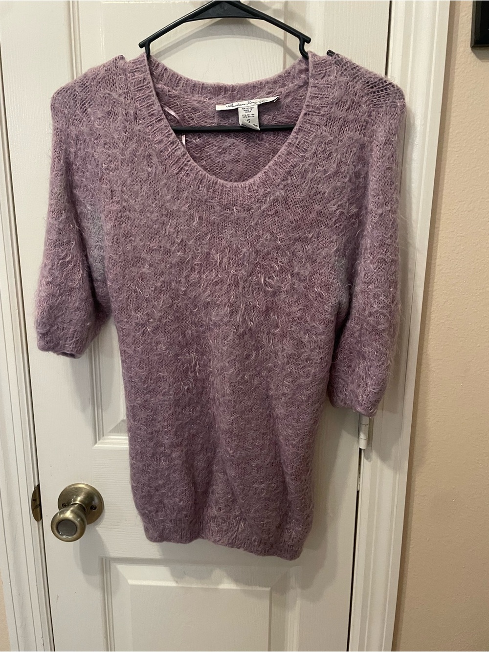 American Rag Fuzzy Lilac Short Sleeve Crewneck Sweater